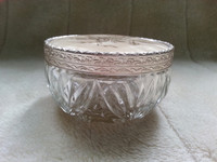Vintage Glass Dressing Table Jar With Silver Leaf Design On Lid