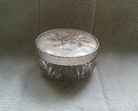 Vintage Glass Dressing Table Jar With Silver Leaf Design On Lid