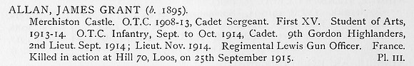 Allan J G Lt 9th Gordon Highlanders