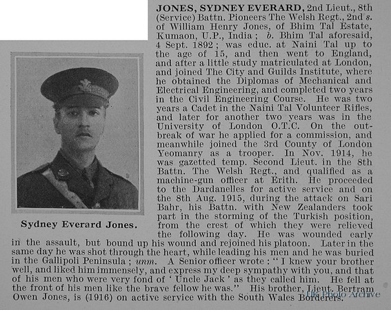 Jones S E 2nd Lt 8th Welsh Regiment Obit