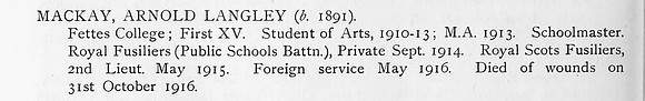 MacKay A L 2nd Lt Royal Scots Fusiliers Obit