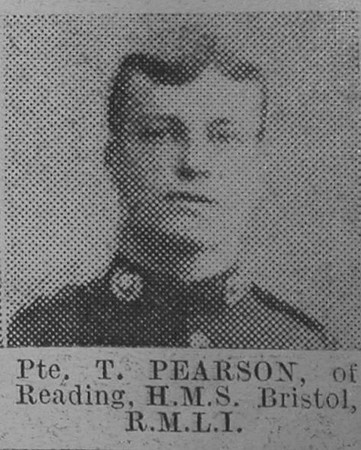 Pearson T Pte HMS Bristol Royal Marine Light Infantry The Vivid 20th Feb 1915