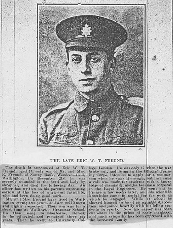Freund E W T Cpl 106106 Royal Engineers Newspaper Photo Croydon Advertiser 14th Jan 1916