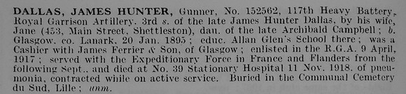 Dallas J H Gnr 152562 Royal Garrison Artillery