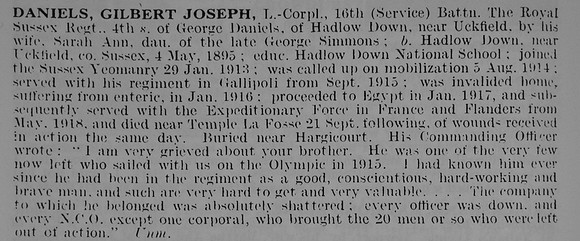 Daniels G J L/Cpl 16th Royal Sussex Regiment