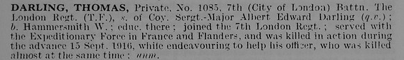 Darling T Pte 1085 7th London Regiment