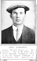 Anderson J Seaman SS Fraterno Mercantile Marine Shetlands Roll Of Honour