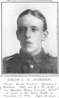 Anderson J E A Pte SP3084 24th Royal Fusiliers Shetlands Roll Of Honour