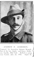Anderson A R Cpl 223 1st Australian Infantry Shetlands Roll Of Honour
