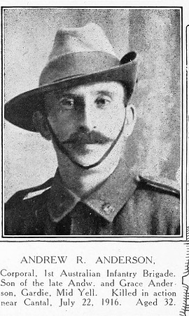 Anderson A R Cpl 223 1st Australian Infantry Shetlands Roll Of Honour