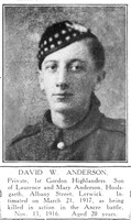 Anderson D W Pte S-43359 1st Gordon Highlanders Shetlands Roll Of Honour