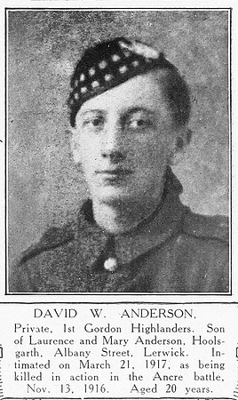 Anderson D W Pte S-43359 1st Gordon Highlanders Shetlands Roll Of Honour