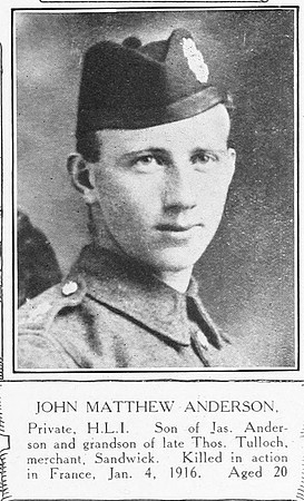 Anderson J M Pte 14102 16th Highland Light Infantry Shetland Roll Of Honour