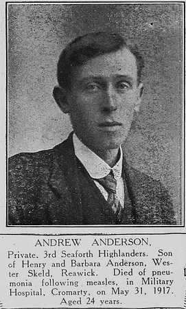 Anderson A Pte S-20299 3rd Seaforth Highlanders Shetlands Roll Of Honour