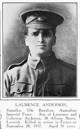 Anderson L Sig 5295 17th Australian Infantry Shetlands Roll Of Honour