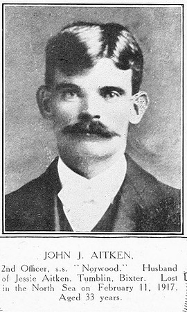 Aitken J 2nd Officer SS Norwood Mercantile Marine Shetlands Roll Of Honour