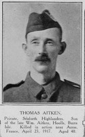 Aitken T Pte S-14540 8th Seaforth Highlanders Shetlands Roll Of Honour