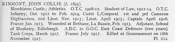 Kinmont J C Captain Tank Corps Obit