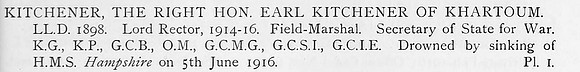 Kitchener The Right Hon Earl Kitchener Of Khartoum Obit