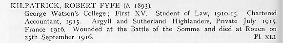 Kilpatrick R F Pte Argyll and Sutherland Highlanders Obit