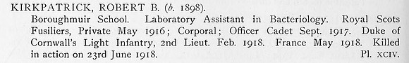 Kirkpatrick R 2nd Lt Duke Of Cornwalls Light Infantry Obit