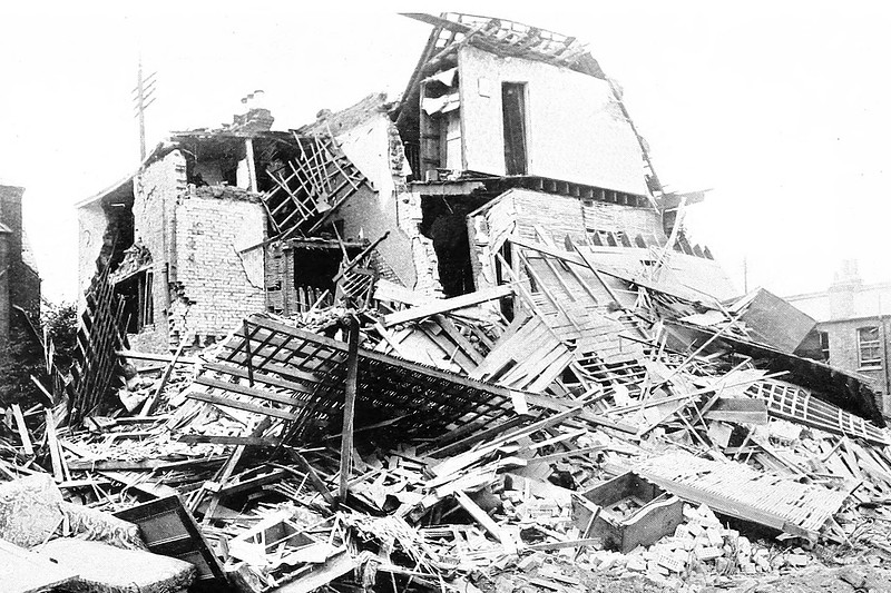 Ruined Houses In Estreham Road Streatham Following A Zeppelin Raid