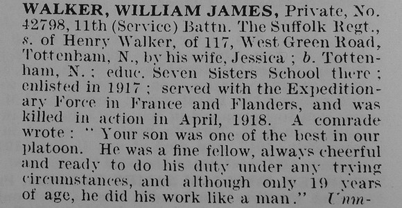 Walker W J Pte 42798 11th Suffolk Regiment