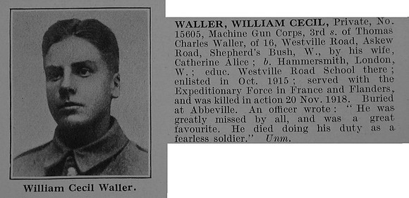 Waller W C Pte 15605 Machine Gun Corps Obit De Ruvignys Roll Of Honour Vol 5