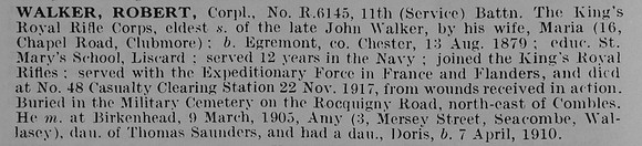Walker R Cpl R6145 11th Kings Royal Rifle Corps