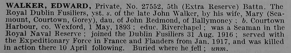 Walker E Pte 27552 5th Royal Dublin Fusiliers