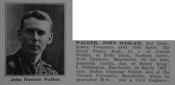 Walker J H 2nd Lt Sussex Yeomanry Attd  16th Royal Sussex Regiment Obit Part 1 De Ruvignys Roll Of Honour Vol 5