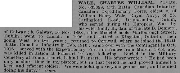 Wale C W Pte 633399 47th Canadian Infantry