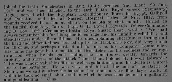 Walker J H 2nd Lt Sussex Yeomanry Attd  16th Royal Sussex Regiment Obit Part 2 De Ruvignys Roll Of Honour Vol 5
