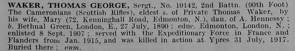 Waker T G Sergt 10142 2nd Cameronians