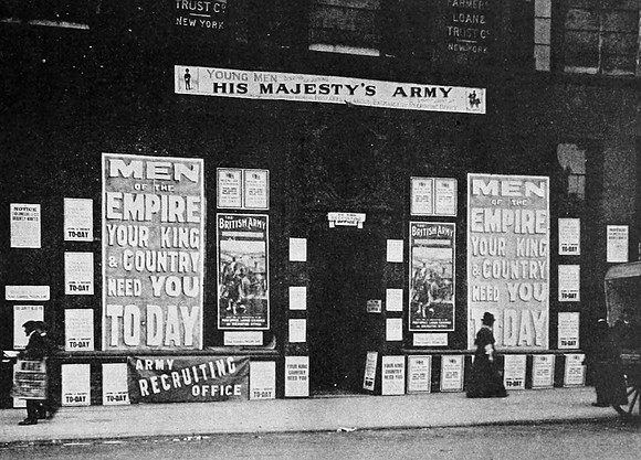 The London Offices Of The Hamburg-Amerika Line Transformed Into A British Recruiting Office