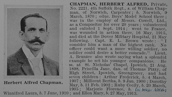 Chapman H A Pte 2221 4th Suffolk Regiment Obit