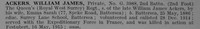Ackers W J Pte G/3988 2nd Queens Royal West Surrey Regiment Obit