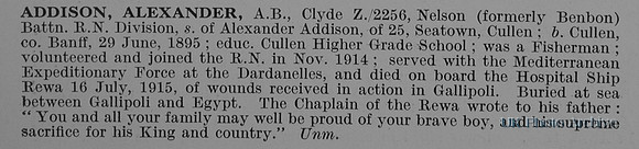 Addison A AB Clyde Z.2256 Nelson Btn RN Division Obit