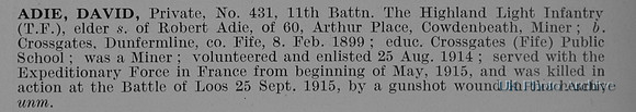 Adie D Pte 431 11th Highland Light Infantry Obit