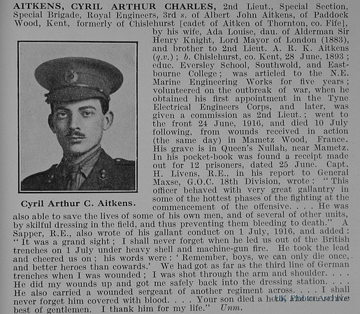 Aitkens C A C 2nd Lt Royal Engineers Obit