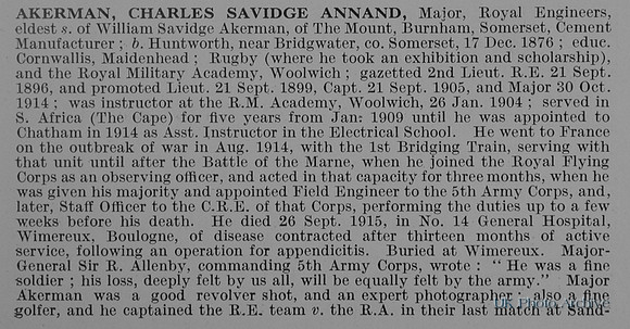 Akerman C S A Major Royal Engineers Obit Part 1