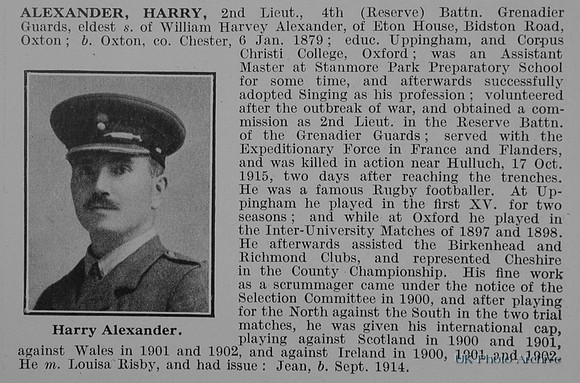 Alexander H 2nd Lt 4th Grenadier Guards Obit
