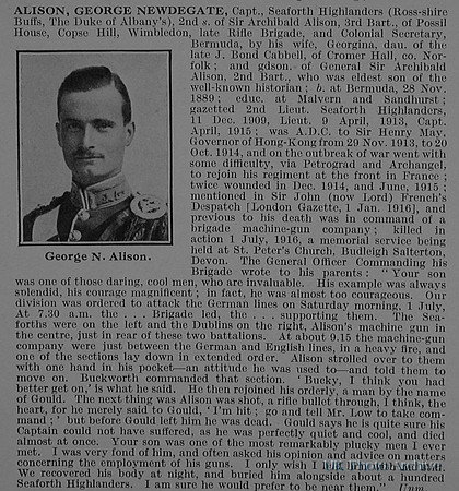Alison G N Captain 2nd Seaforth Highlanders Obit