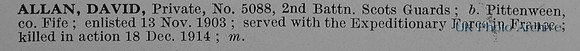 Allan D Pte 5088 2nd Scots Guards Obit