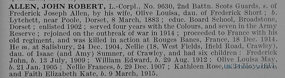 Allen J R L/Cpl 9630 2nd Scots Guards Obit