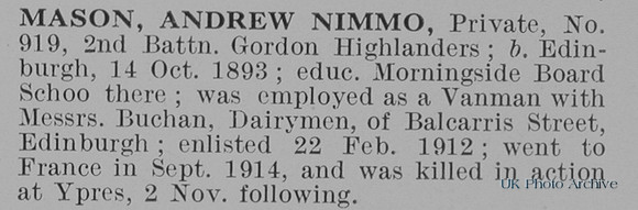 Mason A N Pte 919 2nd Gordon Highlanders Obit