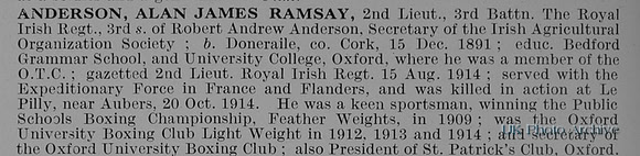 Anderson A J R 2nd Lt 3rd Royal Irish Regiment Obit