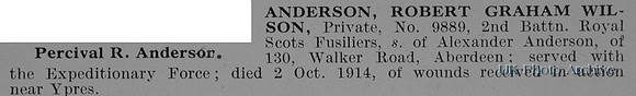 Anderson R G W Pte 9889 2nd Royal Scots Fusiliers Obit