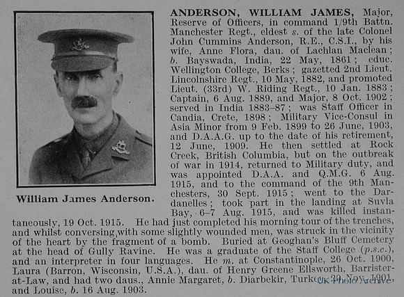 Anderson W J Major 9th Manchester Regiment Obit