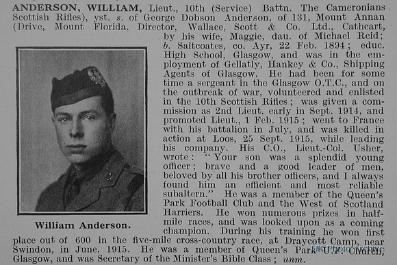 Anderson W Lt 10th Cameronians Obit